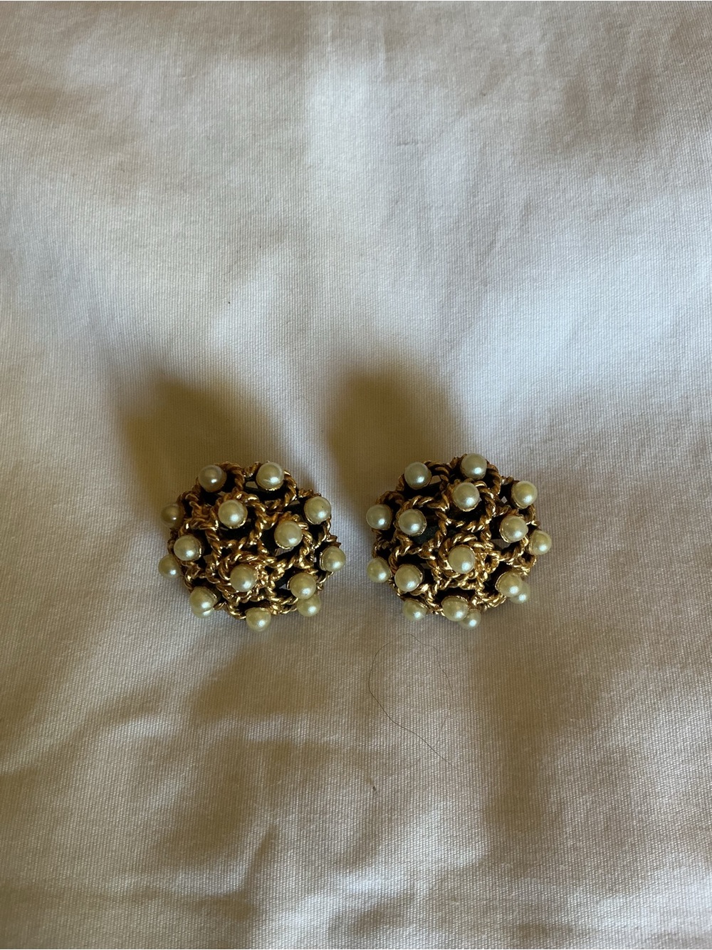 Crown Trifari Gold-Tone Faux Pearl Cluster Earrings